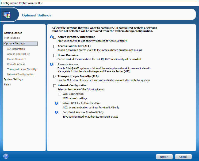 SCS configure profile wizard