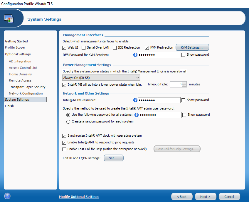 SCS configure profile wizard